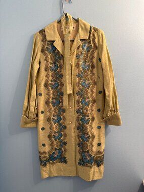 Retro Alfred Shaheen Womens Shirt Dress Green Blue Floral Pattern Size 8